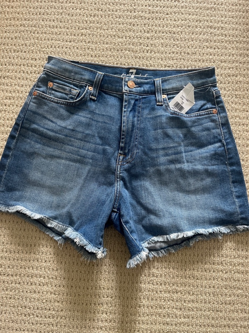 High-Waist 7 for all mankind Frayed Hem Denim Shorts - Medium Blue